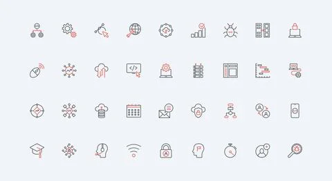 Development of software, mobile application, operate digital data system line Illustrazione stock