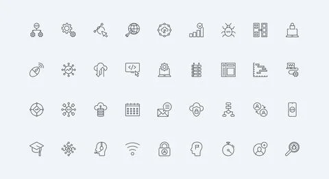 Development of software, mobile application, operate digital data system line Stock Illustration