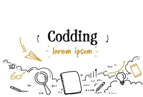 Development software programming coding concept sketch doodle horizontal Illustrazione stock