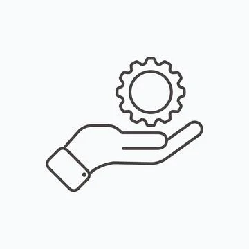 Development solution thin Line Icon. Gear in hand innovation logo. Vector Ill Stock Illustration