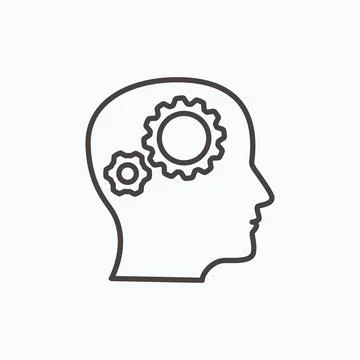 Development solution thin Line Icon. Gear in human dead innovation logo. Vect Stock Illustration