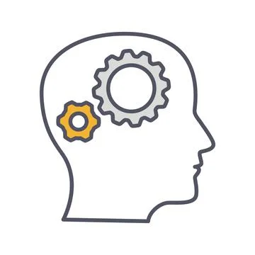 Development solution thin Line Icon. Gear in human dead innovation logo. Vect Stock Illustration