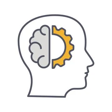 Development solution thin Line Icon. Gear in human dead innovation logo. Vect Stock Illustration