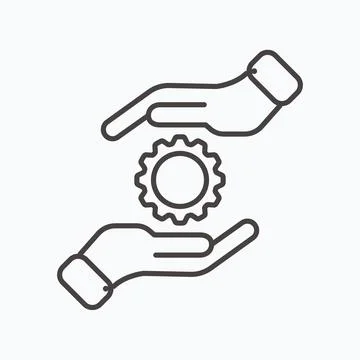 Development solution thin Line Icon. Gear in hand innovation logo. Illustrati Stock Illustration
