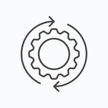 Development solution thin Line Icon. Gear with arrow innovation logo. Illustr Stock Illustration