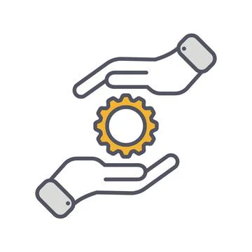 Development solution thin Line Icon. Gear in hand innovation logo. Illustrati Stock Illustration
