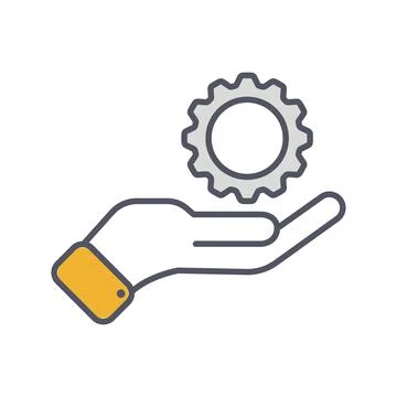 Development solution thin Line Icon. Gear in hand innovation logo. Illustrati Stock Illustration
