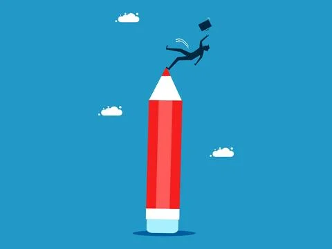 Development stops. Businessman slips and falls on pencil Illustrazione stock