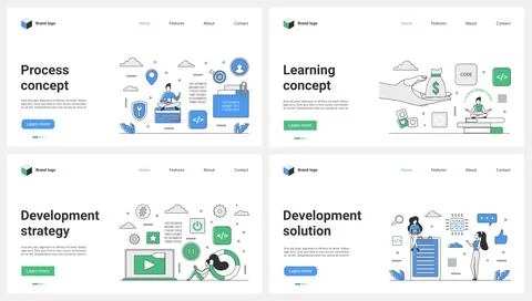 Development strategy and learning process, payment for education set and tiny Illustrazione stock