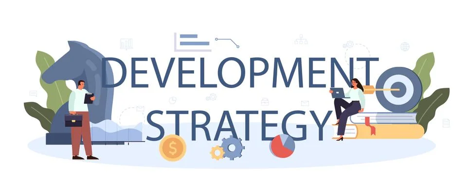 Development strategy typographic header. Business planning. Idea of company Stock Illustration