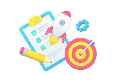 Development successful business startup strategy with gear, goal aiming, to d Illustrazione stock
