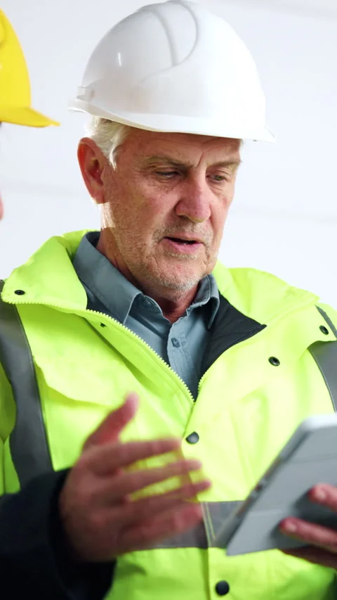 Development, tablet and teamwork with builder group on worksite together for Stock Footage 342313986