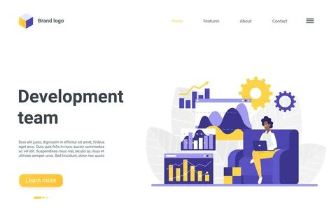 Development team landing page, web design programming testing, analyzing Illustrazione stock
