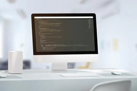 Development team office concept. Computer display with java code editor. Clos Stock Photos