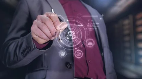 Development team structure in infographics on a holographic panel. Stock Illustration