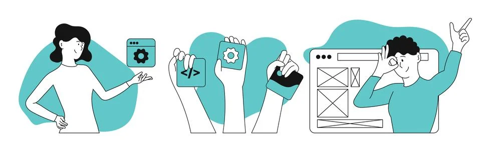 Development team vector illustration concept. Business development and soft.. Illustrazione stock