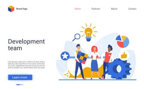 Development teamwork vector illustration, creative interface design for website Illustrazione stock