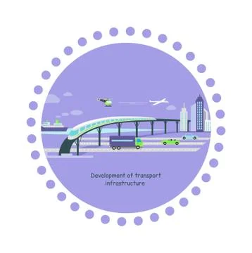 Development of Transport Infrastructure Icon Flat Stock Illustration