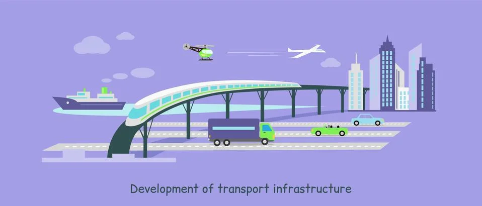Development of Transport Infrastructure Icon Flat Stock Illustration