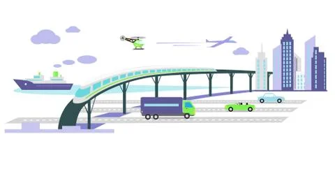 Development of Transport Infrastructure Icon Flat Stock Illustration