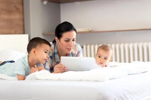 Development of trust between a mother and her children Stock Photos
