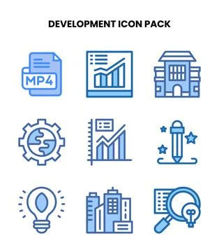 Development Two Colour Bundle Icons Pack Stock Illustration