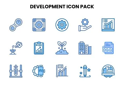 Development Two Colour Design Icons Pack Stock Illustration