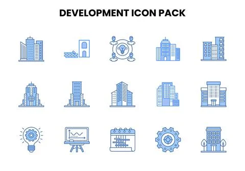 Development Two Colour Graphics Icons Pack Stock Illustration