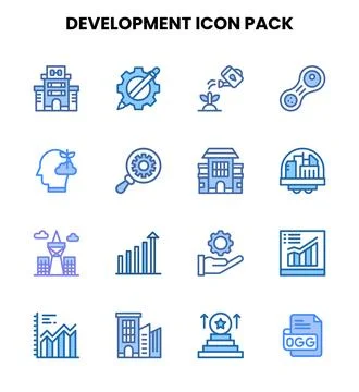 Development Two Colour Set Icons Pack Stock Illustration