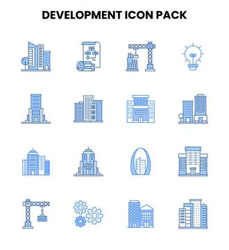 Development Two Colour Set Icons Pack 库存插图