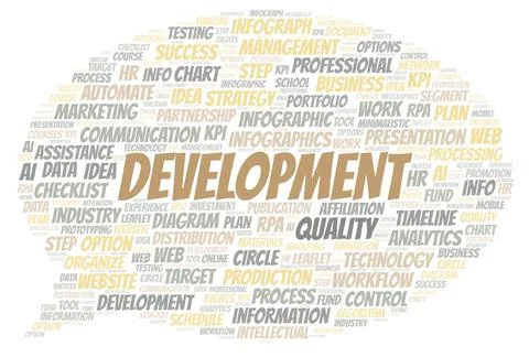 Development typography word cloud create with the text only. Stock Illustration
