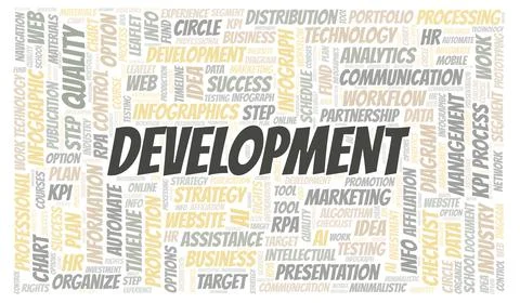 Development typography word cloud create with the text only. Illustrazione stock