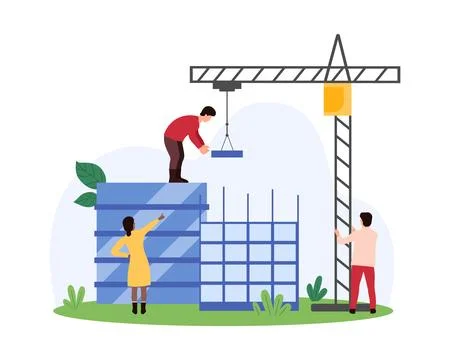 Development of urban architecture, building construction by project of tiny Stock Illustration