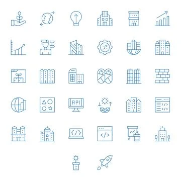 Development Vector Graphics featuring 32 Thin Line Editable Retina Ready De.. Stock Illustration