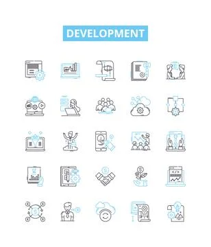 Development vector line icons set. Growth, Improvement, Expansion, Advancement Stock Illustration