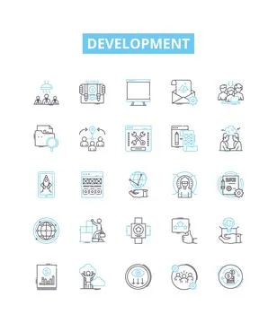 Development vector line icons set. Growth, Improvement, Expansion, Advancement Ilustración de archivo