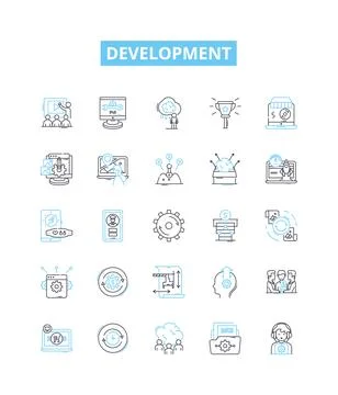 Development vector line icons set. Growth, Improvement, Expansion, Advancement Illustrazione stock