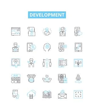 Development vector line icons set. Growth, Improvement, Expansion, Advancement Illustrazione stock