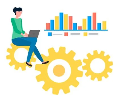 Development of website, coder, programmer, seo expert with laptop woman Stockillustratie