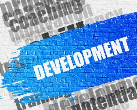 Development on White Brickwall. Stock Illustration