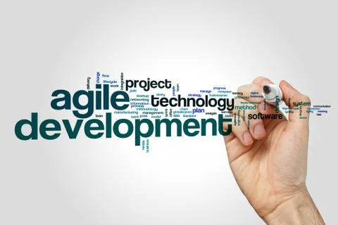 Development word cloud on grey background Stock Photos