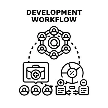 Development workflow management team collaboration process Stock Illustration