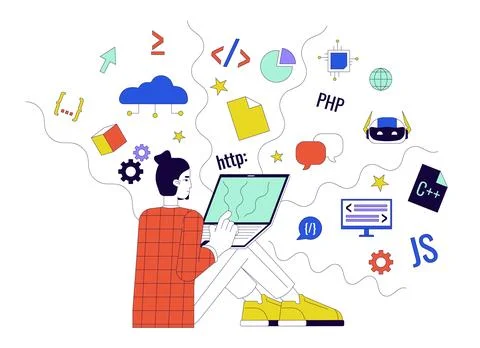 Development world 2D linear illustration concept Stock Illustration