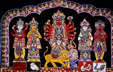 Devi Durga, Cloth Paintings Copyright: xDebasishxBanerjee/DinodiaxPhotox  Stock Photos