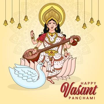 Devi Maa Saraswati for Happy Basant Panchami Puja of India. Vector Illustration  Stock Illustration