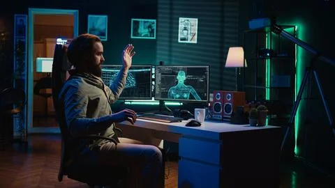 Deviant AI superintelligence enslaving its creator, posing risk to humanity Foto stock