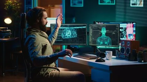 Deviant AI superintelligence enslaving its creator, posing risk to humanity Stock Photos