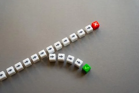 Deviate from the path and successfully complete the goal. Review your actions Stock Photos