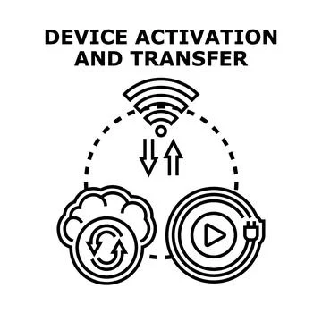 Device activation and data transfer concept linking technology Illustrazione stock