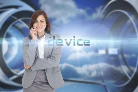 Device against clouds in a futuristic structure Stock Illustration